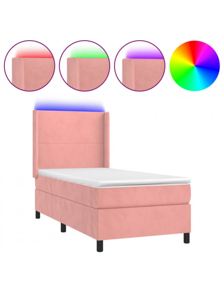 Letto a Molle con Materasso e LED Rosa 80x200 cm in Velluto