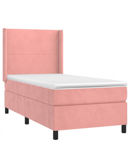 Letto a Molle con Materasso e LED Rosa 80x200 cm in Velluto