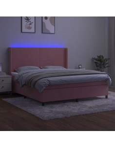 Letto a Molle con Materasso e LED Rosa 160x200 cm in Velluto 2