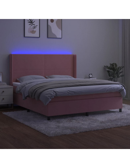 Letto a Molle con Materasso e LED Rosa 160x200 cm in Velluto