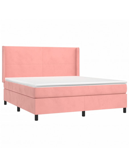 Letto a Molle con Materasso e LED Rosa 160x200 cm in Velluto