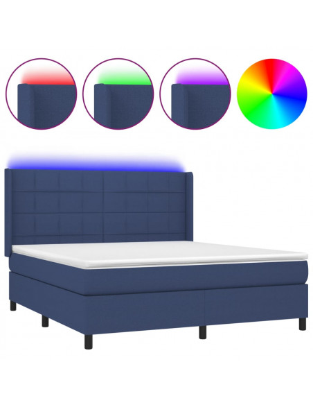 Letto a Molle con Materasso e LED Blu 160x200 cm in Tessuto
