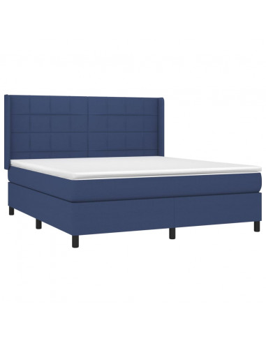 Letto a Molle con Materasso e LED Blu 160x200 cm in Tessuto