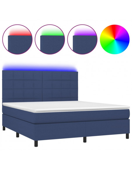 Letto a Molle con Materasso e LED Blu 160x200 cm in Tessuto