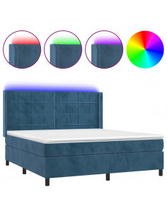 Letto a Molle con Materasso e LED Blu Scuro 160x200 cm