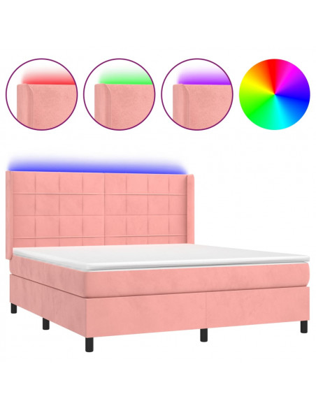 Letto a Molle con Materasso e LED Rosa 160x200 cm in Velluto