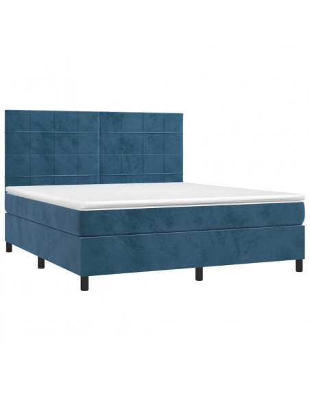 Letto a Molle con Materasso e LED Blu Scuro 160x200 cm