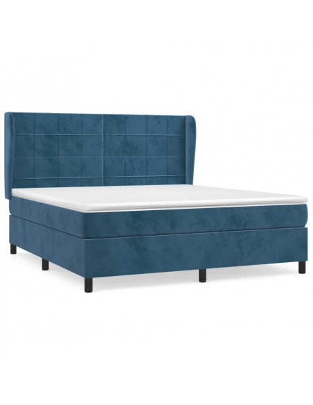 Giroletto a Molle con Materasso Blu Scuro 160x200 cm in Velluto