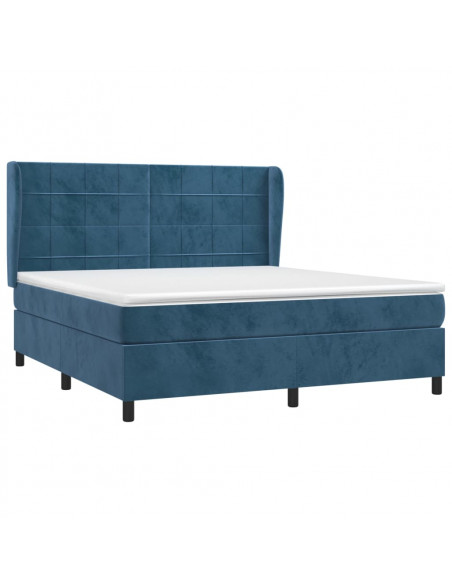 Giroletto a Molle con Materasso Blu Scuro 160x200 cm in Velluto