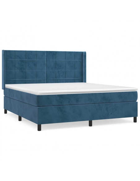 Giroletto a Molle con Materasso Blu Scuro 160x200 cm in Velluto
