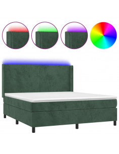 Letto a Molle con Materasso e LED Verde Scuro 160x200cm Velluto