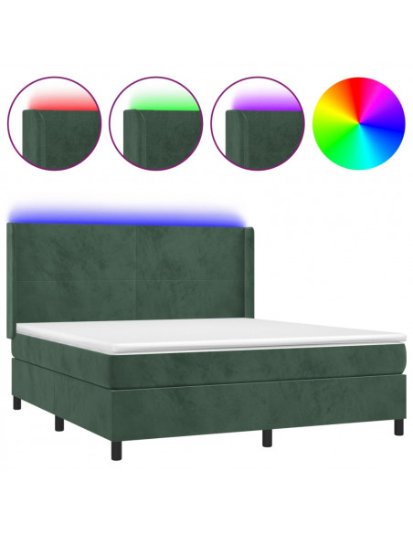 Letto a Molle con Materasso e LED Verde Scuro 160x200cm Velluto