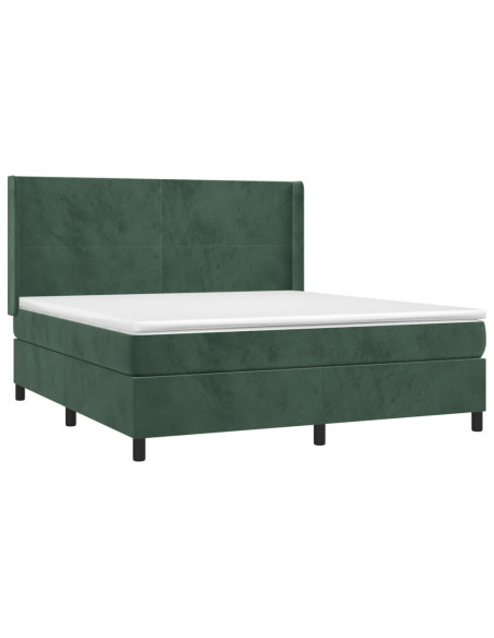Letto a Molle con Materasso e LED Verde Scuro 160x200cm Velluto