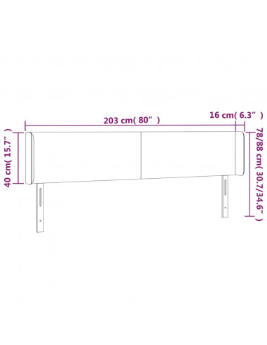 Testiera Cappuccino a LED 203x16x78/88 cm in Similpelle