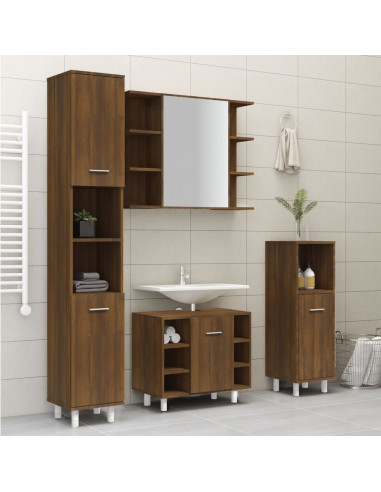Armadietto Bagno Rovere Marrone 30x30x179 cm Legno Multistrato