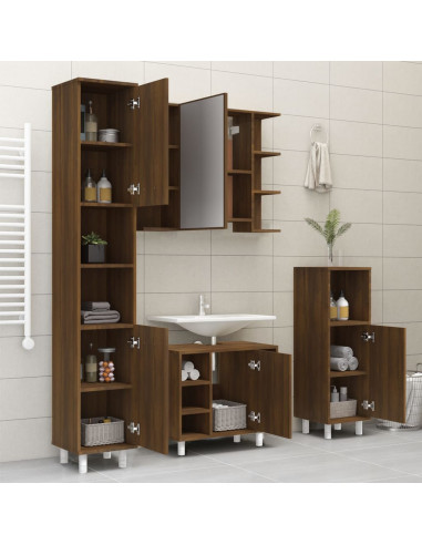 Armadietto Bagno Rovere Marrone 30x30x179 cm Legno Multistrato