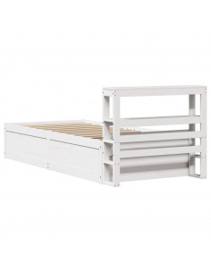 Giroletto con Testiera Bianco 90x190 cm Legno Massello di Pino 2