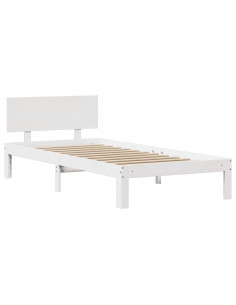 Giroletto con Testiera Bianco 90x190 cm Legno Massello di Pino