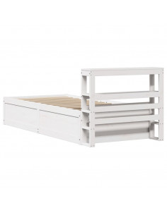 Giroletto con Testiera Bianco 90x200 cm Legno Massello di Pino 2