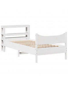 Giroletto con Testiera Bianco 90x200 cm Legno Massello di Pino