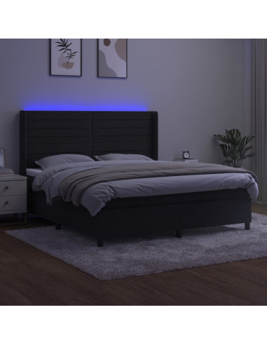 Letto a Molle con Materasso e LED Nero 160x200 cm in Velluto