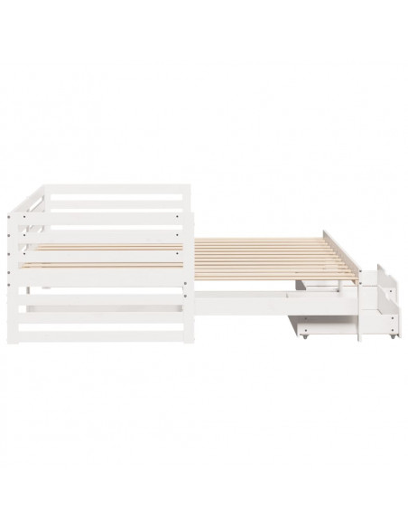 Dormeuse con Cassetti Bianco 90x200 cm Legno Massello di Pino