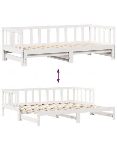 Dormeuse Letto Estraibile e Cassetti Bianca 80x200cm Legno Pino