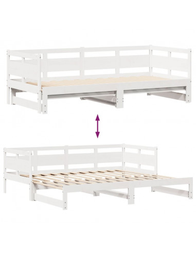 Dormeuse Letto Estraibile e Cassetti Bianca 80x200cm Legno Pino