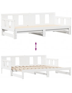 Dormeuse Letto Estraibile e Cassetti Bianca 80x200cm Legno Pino 2