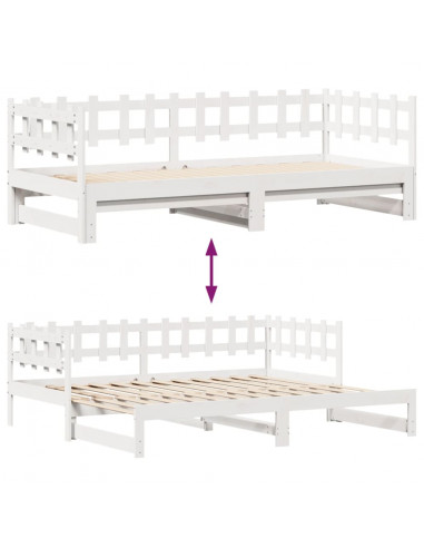 Dormeuse Letto Estraibile e Cassetti Bianca 80x200cm Legno Pino