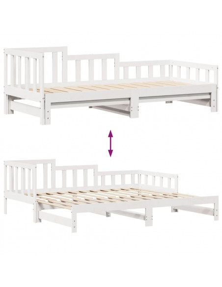 Dormeuse Letto Estraibile e Cassetti Bianca 80x200cm Legno Pino