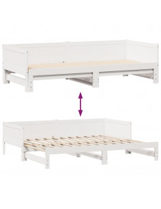 Dormeuse Letto Estraibile e Cassetti Bianca 80x200cm Legno Pino 2