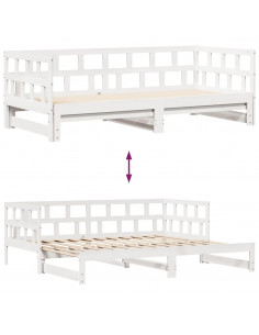 Dormeuse Letto Estraibile e Cassetti Bianca 80x200cm Legno Pino 2