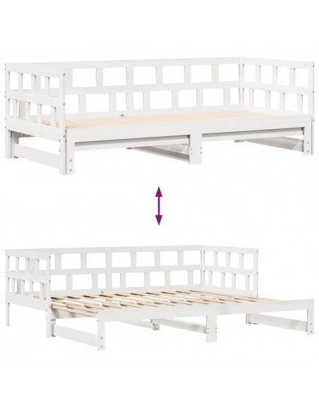Dormeuse Letto Estraibile e Cassetti Bianca 80x200cm Legno Pino