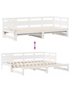 Dormeuse Letto Estraibile e Cassetti Bianco 90x200cm Legno Pino 2