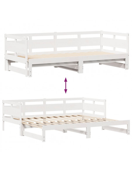 Dormeuse Letto Estraibile e Cassetti Bianco 90x200cm Legno Pino