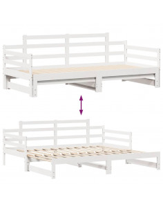 Dormeuse Letto Estraibile e Cassetti Bianco 90x200cm Legno Pino 2