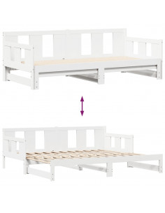 Dormeuse Letto Estraibile e Cassetti Bianco 90x200cm Legno Pino 2