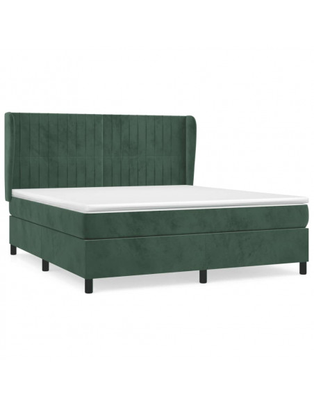 Giroletto a Molle con Materasso Verde Scuro 160x200 cm Velluto
