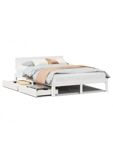Giroletto con Cassetti Bianco 120x190 cm Legno Massello di Pino