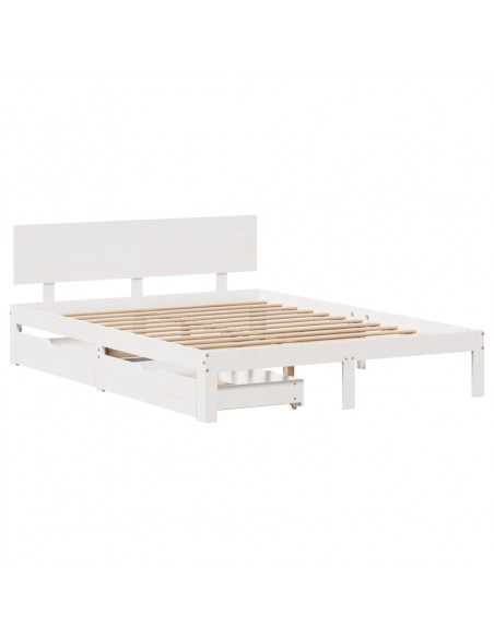 Giroletto con Cassetti Bianco 120x190 cm Legno Massello di Pino