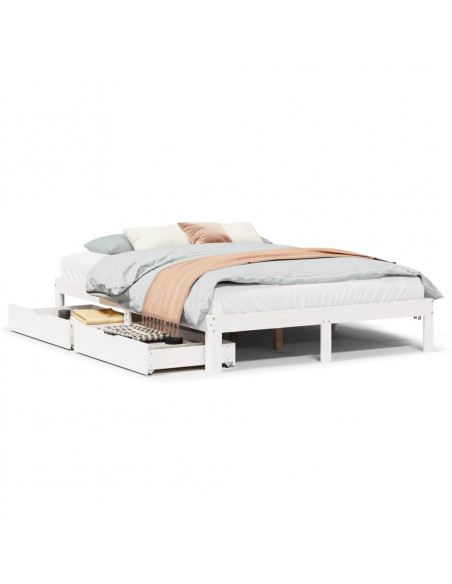 Giroletto con Cassetti Bianco 120x190 cm Legno Massello di Pino