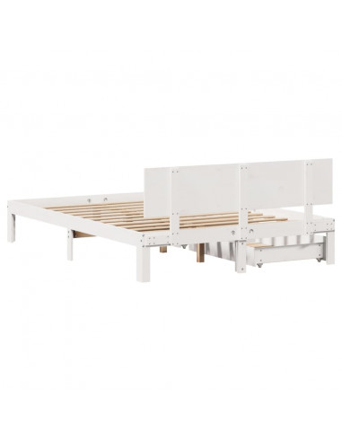 Giroletto con Cassetti Bianco 135x190 cm Legno Massello di Pino