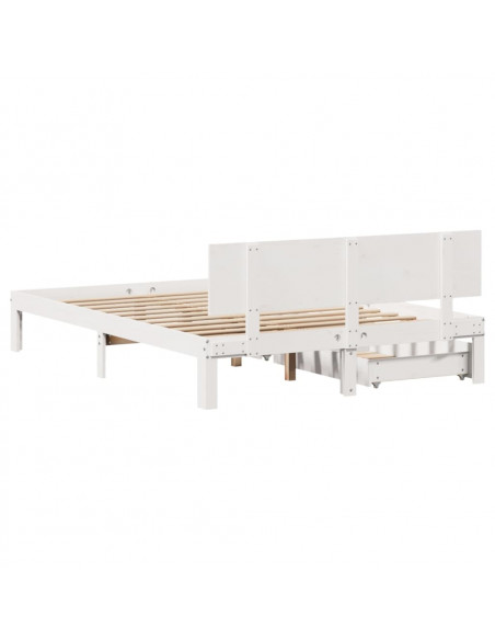 Giroletto con Cassetti Bianco 135x190 cm Legno Massello di Pino