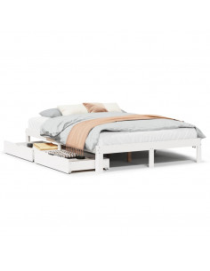 Giroletto con Cassetti Bianco 140x190 cm Legno Massello di Pino