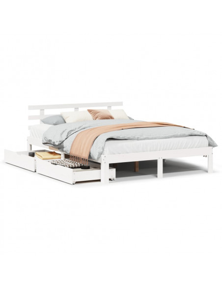 Giroletto con Cassetti Bianco 140x190 cm Legno Massello di Pino