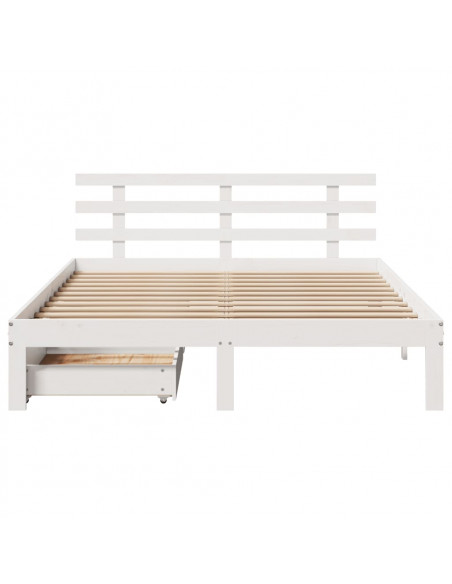 Giroletto con Cassetti Bianco 140x190 cm Legno Massello di Pino