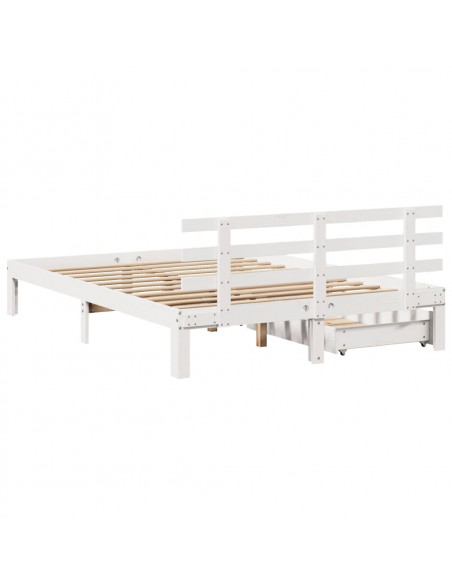 Giroletto con Cassetti Bianco 140x190 cm Legno Massello di Pino