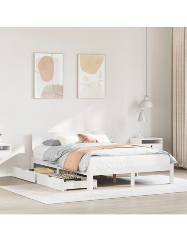 Giroletto con Cassetti Bianco 140x190 cm Legno Massello di Pino