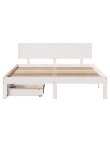 Giroletto con Cassetti Bianco 140x190 cm Legno Massello di Pino